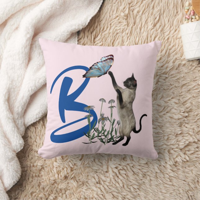 Coussin Monogramme de papillon de chat de Siamèse initial  (Couverture)