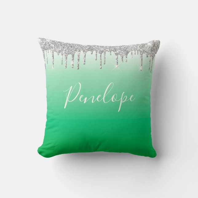 Coussin Monogramme de Parties scintillant d'argent vert (Recto)