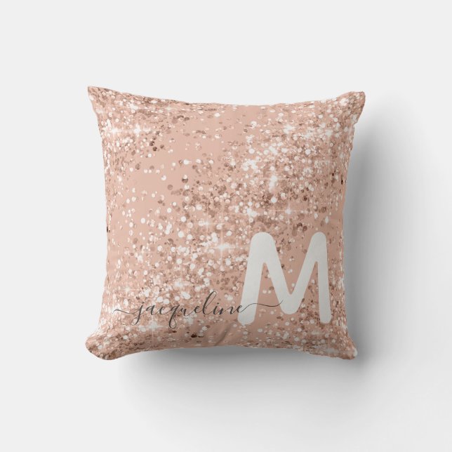 Coussin Monogramme de Parties scintillant d'or Rose fille  (Recto)