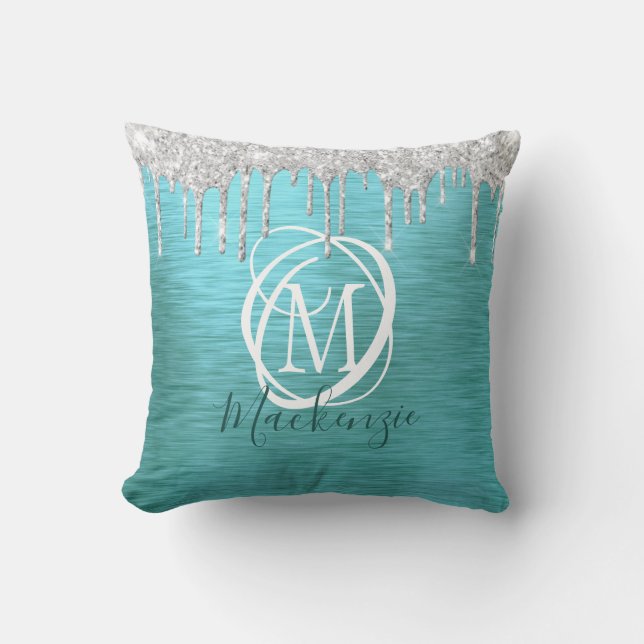Coussin Monogramme de Parties scintillant Turquoise métall (Recto)