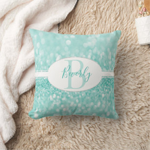 Coussin Monogramme de Parties scintillant turquoise oreill