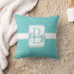 Coussin Monogramme de Parties scintillant turquoise oreill