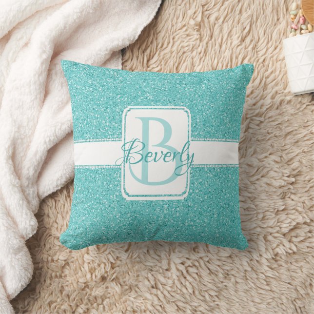 Coussin Monogramme de Parties scintillant turquoise oreill (Couverture)