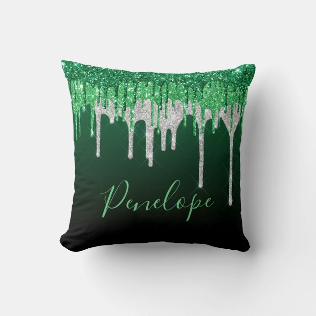 Coussin Monogramme de Parties scintillant verte et argenté (Recto)