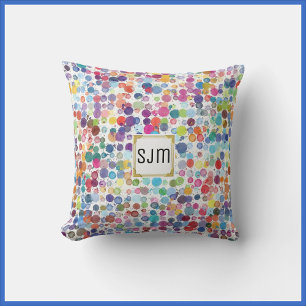 Coussin Monogramme de peinture artistique et colorée