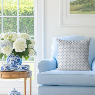 Coussin Monogramme de pétale d'hortensia bleu  