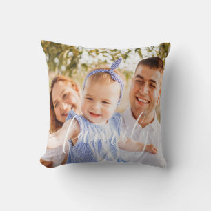 Coussin Monogramme de photo de famille personnalisé à rayu