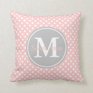Coussin Monogramme de point de polka de gris de roses