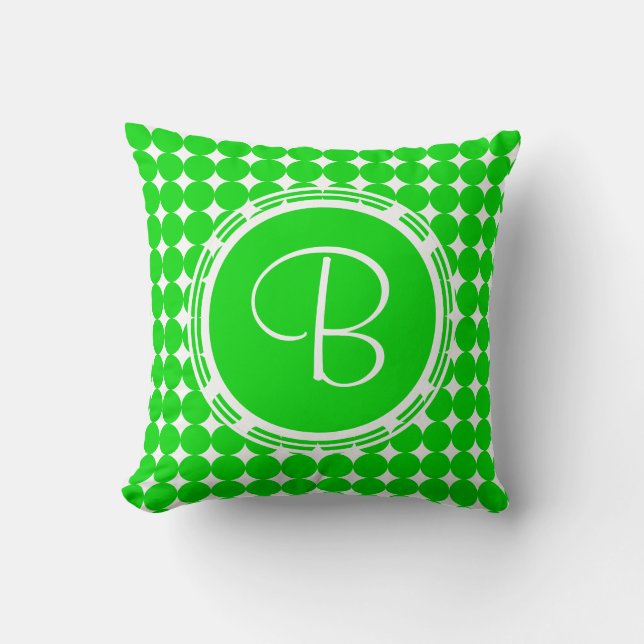 Coussin Monogramme de point de polka vert (Recto)