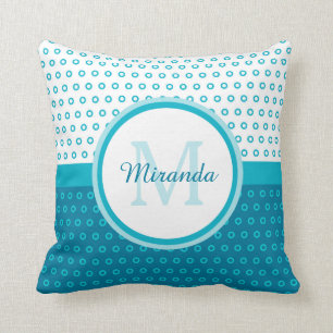 Coussin Monogramme de pois de bleu de turquoise de mod