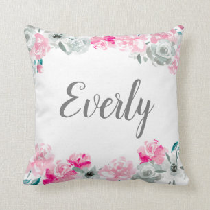 Coussin Monogramme de prénom de fille personnalisé aquarel