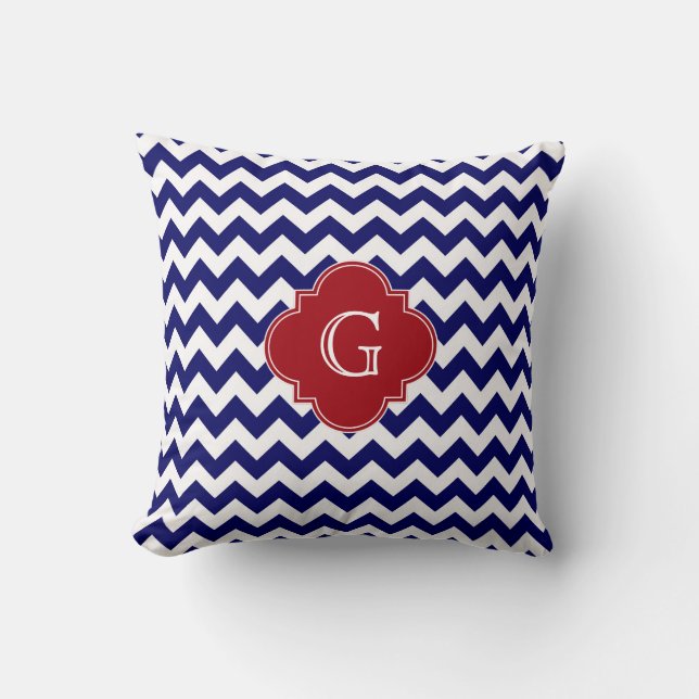 Coussin Monogramme de Quatrefoil rouge de la baie Chevron  (Recto)