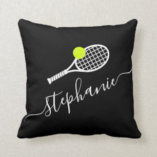 Coussin Monogramme de raquette de tennis Nom de l'oreiller