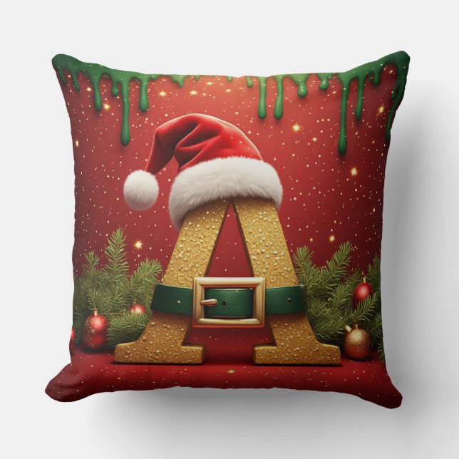 Coussin Monogramme de Santa A pour les cadeaux de Noël (Recto)