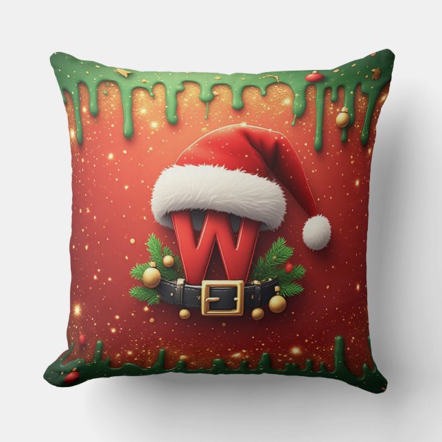 Coussin Monogramme de Santa W pour décoration familiale (Recto)