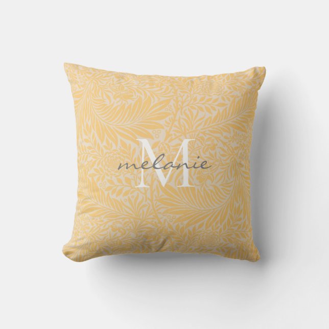 Coussin Monogramme de script botanique floral or élégant (Recto)