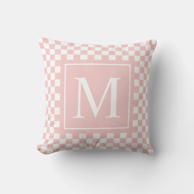 Coussin Monogramme de tableau de bord blanc rose personnal (Recto)