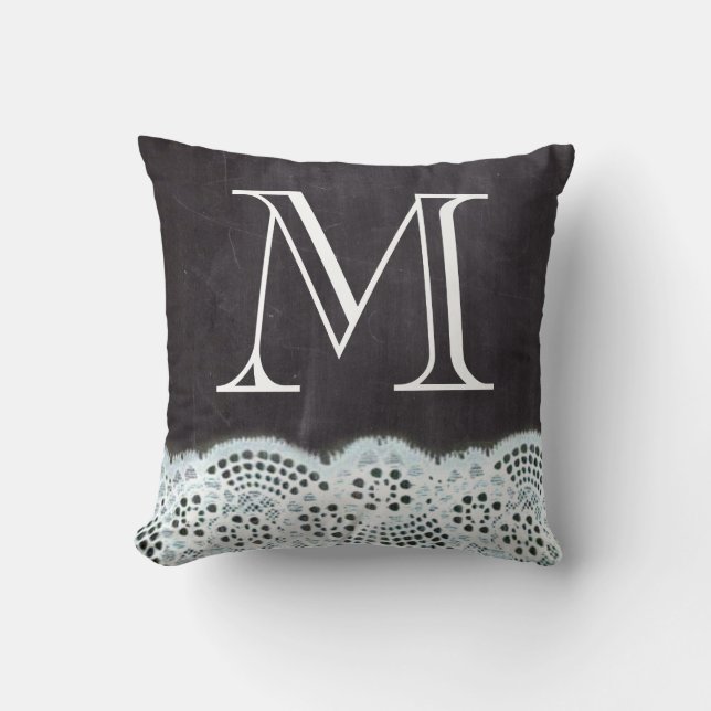 Coussin Monogramme de tableau noir en dentelle blanche (Recto)