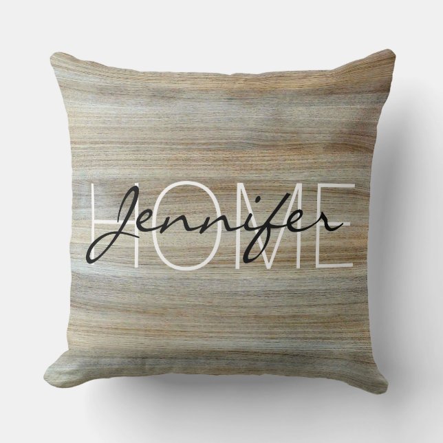 Coussin Monogramme de texture de grain de bois #2 (Recto)
