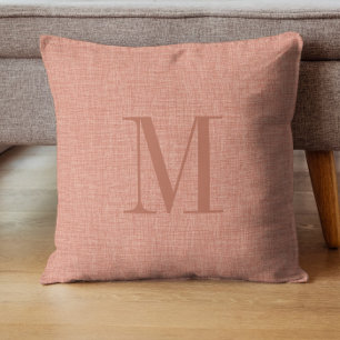 Coussin monogramme de texture de lin rouge saumon