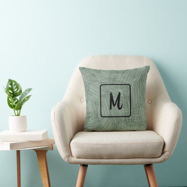 Coussin Monogramme de texture verte du chasseur Minimalist (Chaise)