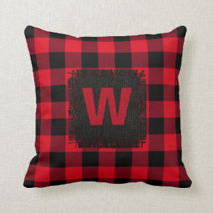 Coussin Monogramme de vérification des bisons rouges et no