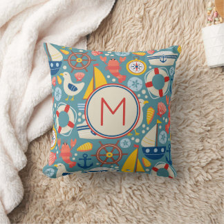 Coussin Monogramme de vie marine mignonne