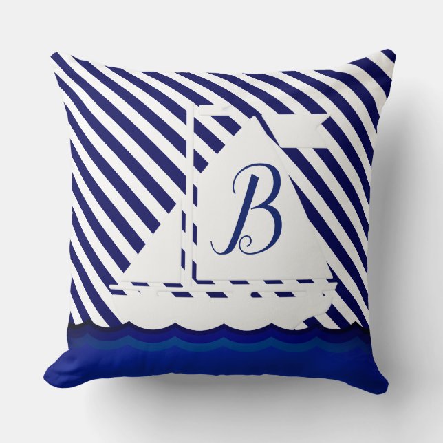 Coussin Monogramme de voilier moderne personnalisé (Recto)