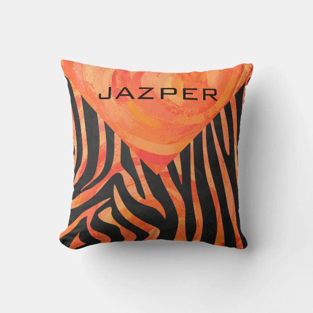 Coussin Monogramme de zèbre orange et noir (Recto)
