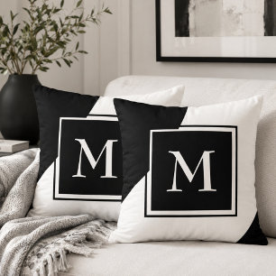 Coussin Monogramme Décoratif Noir et Blanc Époustouflant