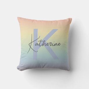 Coussin Monogramme Dégradé Arc-en-ciel Pastel