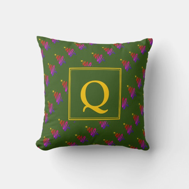 Coussin MONOGRAMME DES ARBRES DE Noël VERTS (Recto)