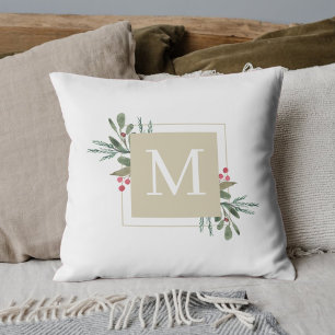 Coussin Monogramme des botaniques de Noël