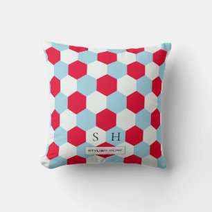 Coussin Monogramme des hexagones rouges, blancs et bleus