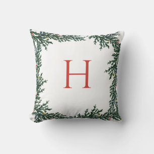 Coussin Monogramme des lumières et de la verdure de Noël