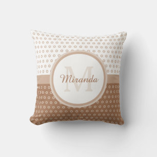 Coussin Monogramme des Pois Brown et blancs avec nom
