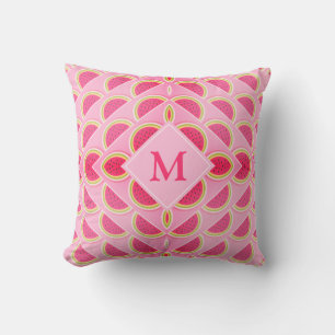 Coussin MONOGRAMME D'ÉTÉ Moderne WATERMELON Hot Rose