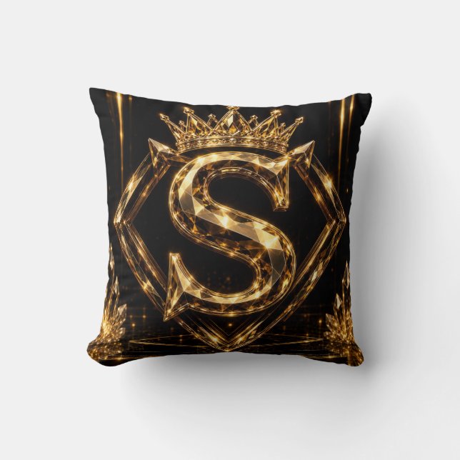 Coussin Monogramme Diamant Couronne Lettre Dorée Luxueuse  (Recto)