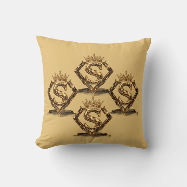 Coussin Monogramme Diamant Couronne Lettre Dorée S de Luxe (Recto)