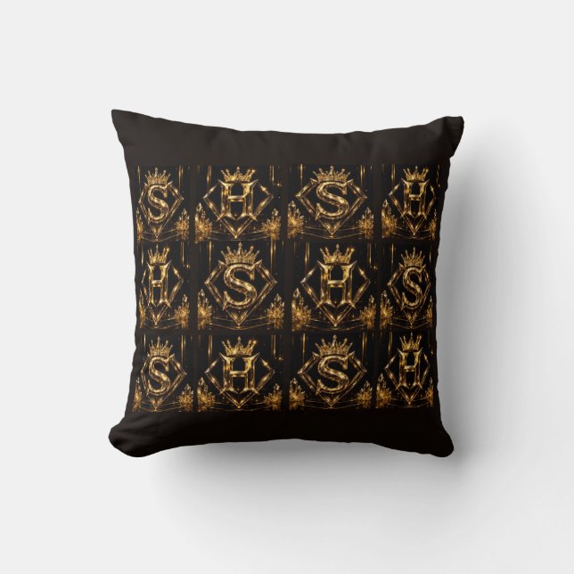 Coussin Monogramme Diamant Couronne Lettre Dorée S de Luxe (Recto)