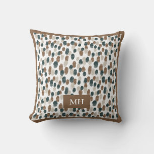 Coussin Monogramme d'initiales à motif marron et blanc mod