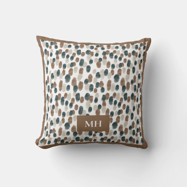 Coussin Monogramme d'initiales à motif marron et blanc mod (Recto)
