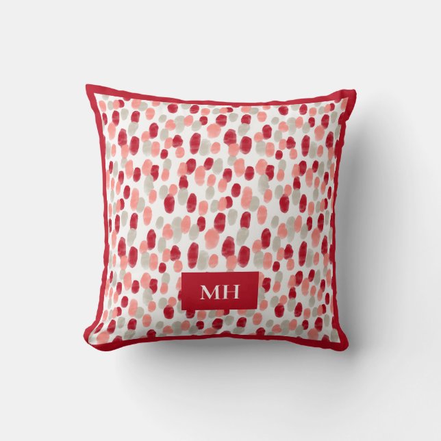 Coussin Monogramme d'initiales à motif rouge et blanc mode (Recto)