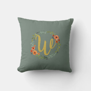 Coussin Monogramme d'or de la couronne de fleur initial W