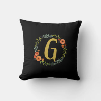 Coussin Monogramme d'or de la couronne de fleurs G initial