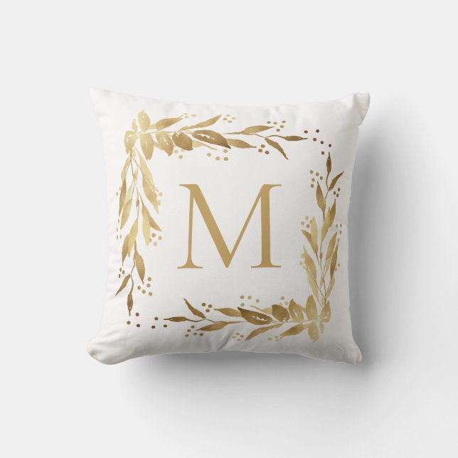 Coussin Monogramme d'or - Feu de Noël blanc (Recto)