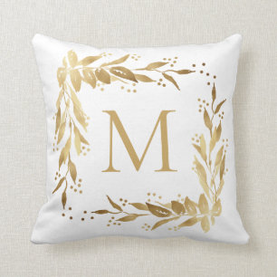 Coussin Monogramme d'or - Feu de Noël blanc