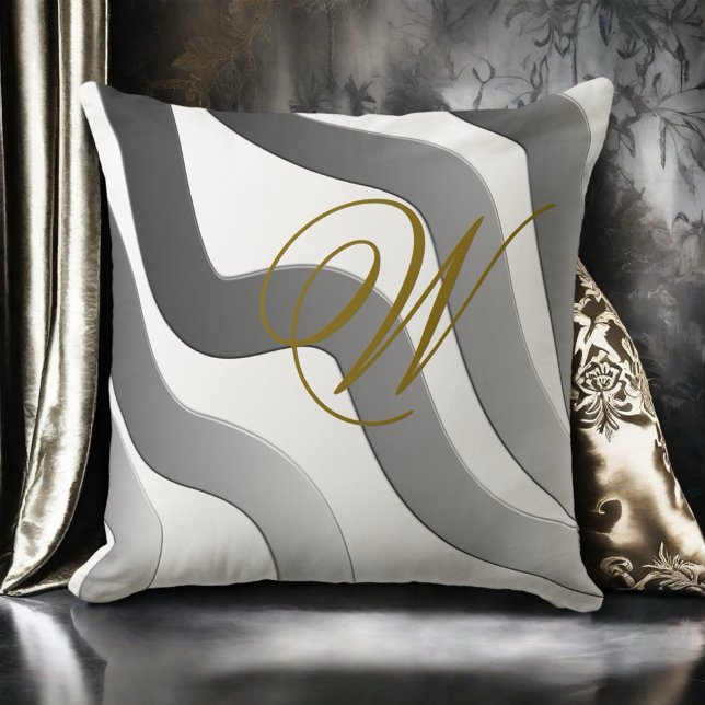 Coussin Monogramme d'or moderne abstraite ligne blanche no (Créateur téléchargé)