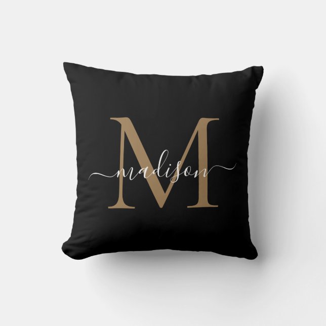 Coussin Monogramme d'or noir Moderne Stylo féminin (Recto)