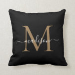 Coussin Monogramme d'or noir Moderne Stylo féminin<br><div class="desc">Monogramme d'or noir Moderne Stylisme Feminine Script Jeter Oreiller</div>